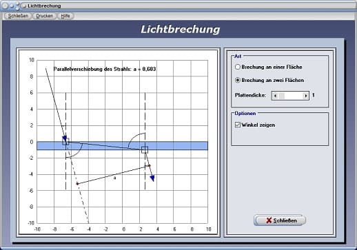 PhysProf - Brechung - Lichtstrahlen - Zeichnen - Lichtbrechung - Brechungszahl - Brechungsindex - Optische Dichte - Lichtausbreitung - Lichtweg - Totalreflexion - Berechnen - Physik - Physikalisch - Beispiel - Formel - Rechner