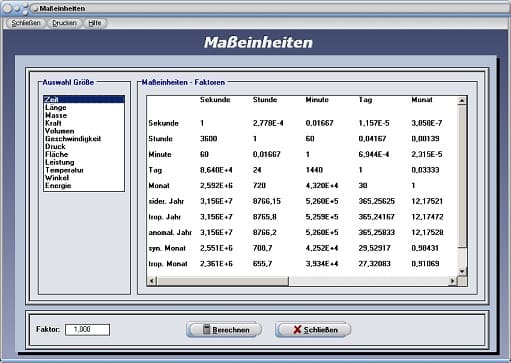 PhysProf - Maßeinheiten - Tabelle - Skalare Größe - Vektorielle Größe - Größeneinheiten - Skalare Größen - Vektorielle Größen - Maßangabe - Maßangaben - Energie - Flächen - Fläche - Geschwindigkeiten - Umrechnen - Umwandeln