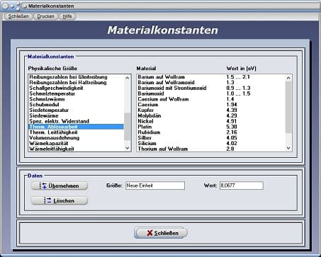 PhysProf - Ablösearbeit - Einheit - Tabelle - Liste - Übersicht