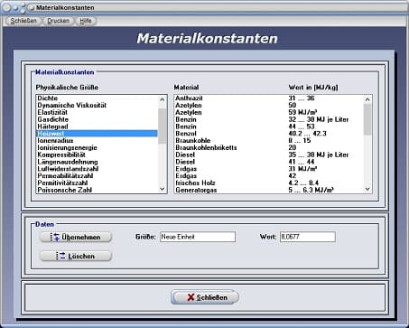 PhysProf - Heizwert - Heizwerte - Einheit - Tabelle - Liste - Übersicht
