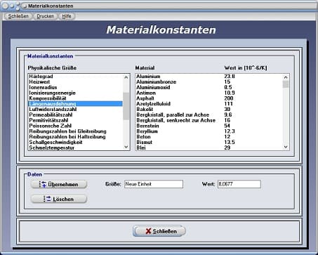 PhysProf - Längenausdehnung - Einheit - Tabelle - Liste - Übersicht
