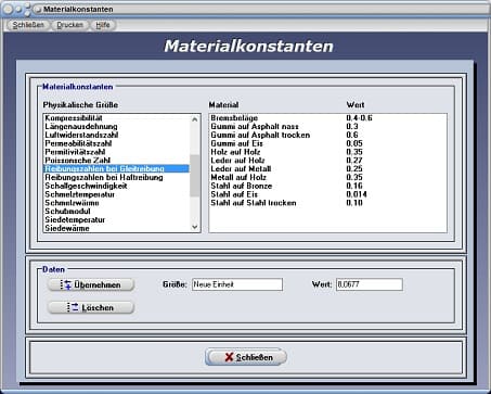 PhysProf - Reibungszahl - Reibungszahlen - Gleitreibung - Einheit - Tabelle - Liste - Übersicht