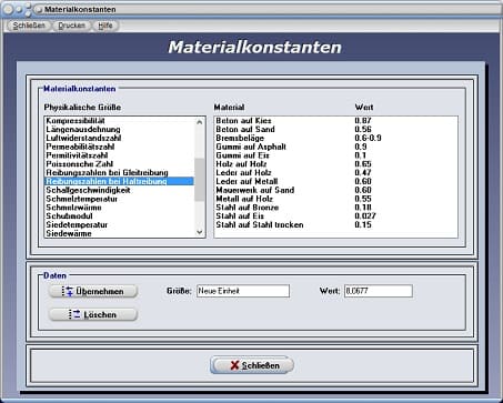 PhysProf - Reibungszahl - Reibungszahlen - Haftreibung - Einheit - Tabelle - Liste - Übersicht