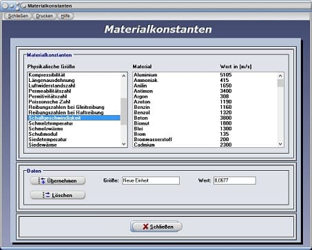 PhysProf - Schallgeschwindigkeit - Einheit - Tabelle - Liste - Übersicht