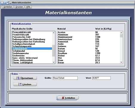 PhysProf - Schmelzwärme - Einheit - Tabelle - Liste - Übersicht