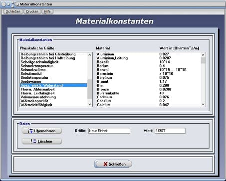 PhysProf - Spezifischer elektrischer Widerstand - Einheit - Tabelle - Liste - Übersicht