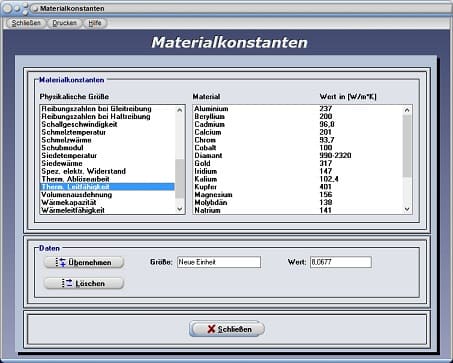 PhysProf - Thermische Leitfähigkeit - Einheit - Tabelle - Liste - Übersicht