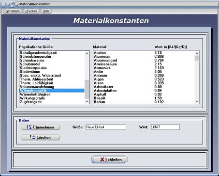 PhysProf - Wärmekapazität - Einheit - Tabelle - Liste - Übersicht