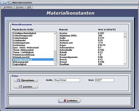 PhysProf - Wärmeleitfähigkeit - Einheit - Tabelle - Liste - Übersicht
