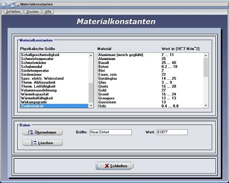 PhysProf - Zugfestigkeit - Einheit - Tabelle - Liste - Übersicht