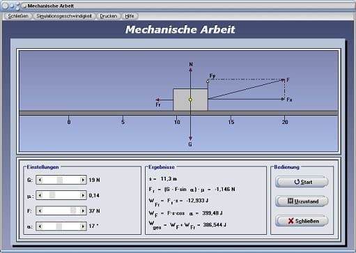 PhysProf - Kraft - Arbeit - Reibung - Weg - Gewichtskraft - Nutzarbeit - Gesamtarbeit - Abgegebene Leistung - Berechnungsformel - Formelzeichen - Arbeitsintegral - Gravitationskraft - Reibungskraft - Energie - Formel - Goldene Regel der Mechanik - Rechner - Berechnen