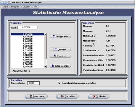 PhysProf - Statistische Messwertanalyse - Auswertung - Messdaten - Messwertanalyse - Statistisch - Messwerte - Physik - Normalverteilungskurve - Medianwert - Statistische Verteilung - Variationskoeffizient - Stichprobe - Diagramm