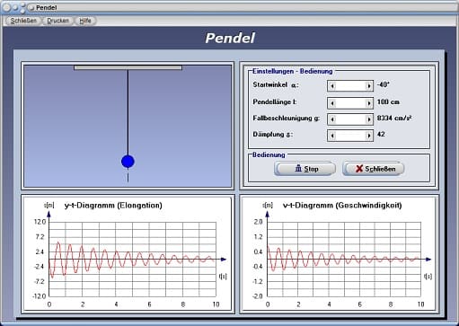 PhysProf - Pendel - Periodendauer - Abklingkoeffizient - Elongation - Schwingung - Schwingungsfrequenz - Schwingungsdauer - Animation - Versuch - Experiment -  Reduzierte Pendellänge - Nulldurchgang - Simulation - Schwingungsvorgang - Rechner - Berechnen