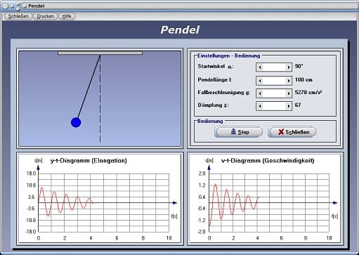 PhysProf - Pendel - Schwingungsdauer - Winkel - Zeit - Geschwindigkeit -. Schwingungssimulation - Video - Verändern - Veränderung - Pendelbewegung - Pendelfrequenz - Pendelversuch - Formel - Frequenz - Winkel - Zeit - Auslenkung - Rechner - Berechnen