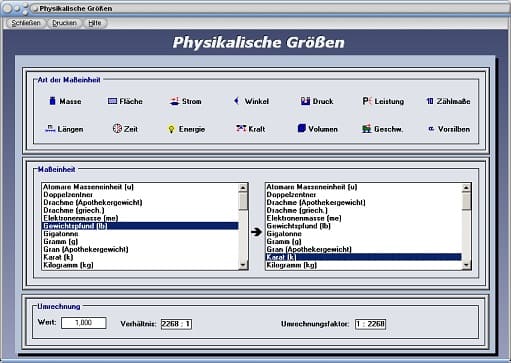 PhysProf - Physikalische Größen - Physikalische Einheiten  - Mengeneinheit - Mengeneinheiten - Volumeneinheit - Masseeinheit - Flächeneinheit - Winkeleinheit - Druckeinheit - Leistungseinheit - Längeneinheit - Zeiteinheit - Maßeinheiten - Tabelle - Rechner - Berechnen