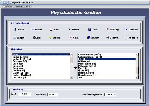 PhysProf - Energie - Kraft - Volumen - Volumeneinheit - Masseeinheit - Flächeneinheit - Druckeinheit - Leistungseinheit - Längeneinheit - Zeiteinheit - Energieeinheit - Krafteinheit - Geschwindigkeitseinheit - Längenmaß - Längenmaße - Vorsilbe - Bruchteile von Größen - Ausgangsgröße - Umrechnen - Umwandeln - Geschwindigkeit - Vorsilben - Zeit - Tabelle - Rechner - Berechnen - Berechnung - Metrisch - Metrische Einheiten - Länge - Längen - Längenmaße - Fläche - Flächenmaße - Geschwindigkeitseinheiten - Gewicht