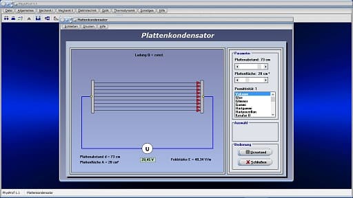 PhysProf - Elektrisches Feld - Elektrische Feldstärke - Elektrische Feldkonstante - Elektrisches Potential - Ladungsdichte - Rechner - Berechnen - Darstellen - Elektrisches Potential - Ladungsdichte - Epsilon 0 - Epsilon R - Leiter - Feldkonstante - Feldstärke