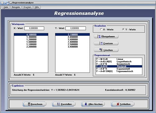 PhysProf - Regressionsanalyse - Reziproke Regression - Modell - Korrelationskoeffizient