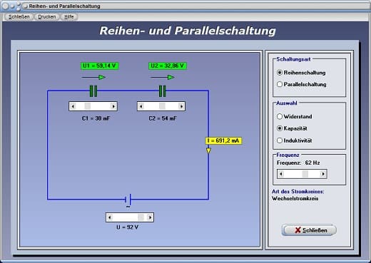 PhysProf - Grundschaltungen - Widerstandsgesetz - Serienschaltung - Elektrische Spannung - Elektrische Stromstärke - Ohmscher Widerstand - Spannungsquelle - Widerstände - Spannung berechnen - Widerstände in Reihe - In Reihe - Geschaltet - Schalten - Rges - Aufbau - Rechner - Berechnen