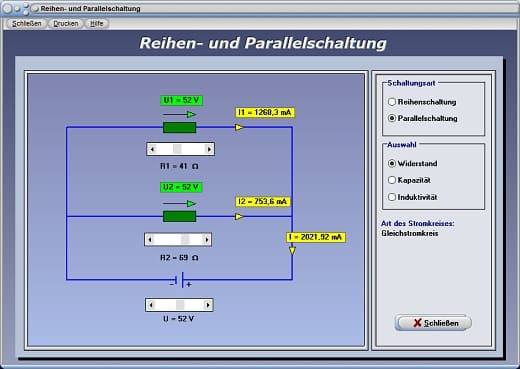 PhysProf - Gesamtwiderstand - Gesamtinduktivität - Gesamtkapazität - Gesamtspannung - Gesamtstrom - Stromstärke - Sapnnung - Kondensatoren - Spulen - Kapazität - Induktivität - Ohm - Ampere - Volt - Rechner - Berechnen