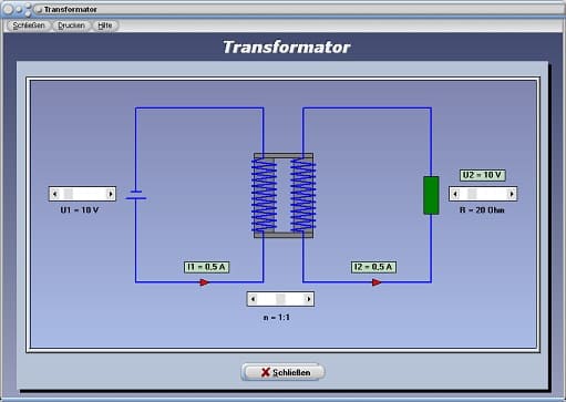 PhysProf - Transformator - Widerstand - Strom - Trafo - Idealer Transformator - Funktion - Spule - Primärspule - Sekundärspule - Stromstärke - Spannung - Rechner - Berechnen - Wirkungsweise - Spannung transformieren - Übersetzungsverhältnis - Verhältnis