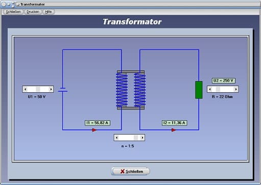 PhysProf - Transformator - Wirkungsweise - Spannung transformieren - Primärspannung - Sekundärspannung - Windungen - Windungszahl - Formeln - Primärstrom - Sekundärstrom - Funktionsprinzip - Unbelasteter Transformator - Belasteter Transformator - Rechner - Berechnen