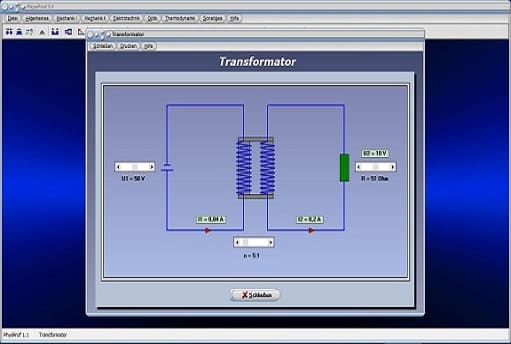 PhysProf - Transformator - Primärstrom - Sekundärstrom - Widerstand - Windungsverhältnis - Primärspannung - Leerlaufspannung - Kurzschlussspannung - Kurzschluss - Kurzschließen - Funktionsweise - Elektrotechnik - Transformatorgesetze - Funktion - Rechner - Berechnen