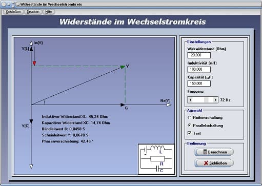 PhysProf - Parallelschaltung - Strom - Stromkreis - Gesetzmäßigkeiten - Wechselstromtechnik - Resistanz - Kapazitäten - Phasenunterschied - Funktionsweise - Grundlagen - Wechselstromberechnung - Widerstand berechnen - Induktivität - Kapazität - Frequenz - Kreisfrequenz - Stromstärke - Spannung - Berechnen