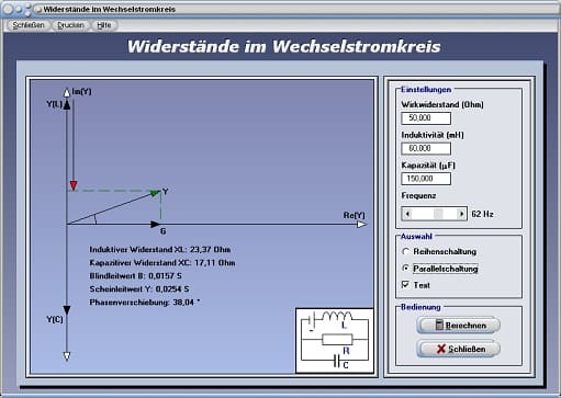 PhysProf - Parallelschaltung - Wechselstrom - Wechselspannung - Sinusförmig - Wechselstromwiderstand - Elektrische Spannung - Elektrischer Strom - Elektrischer Widerstand - Ohmscher Widerstand - Wirkwiderstand - Induktiver Widerstand - Kapazitiver Widerstand - Blindwiderstand - Berechnen