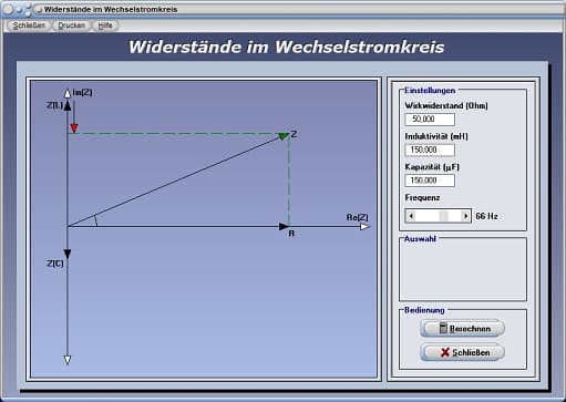 PhysProf - Gesamtwiderstand - Gesamtleitwert - Zeigerdiagramm - Phasenwinkel - Kapazitiver Widerstand - Blindwiderstand - Scheinwiderstand - Wechselstromwiderstände - Induktion - Phase - Sinusförmige Wechselspannung - Formel - Rechner - Berechnen