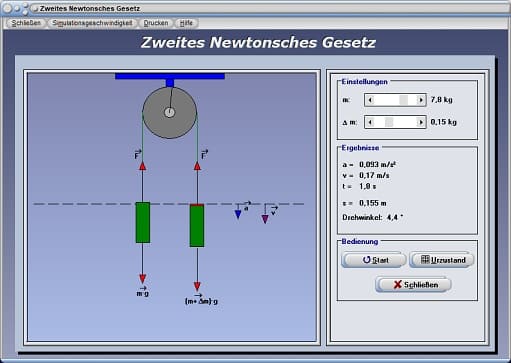 PhysProf - Beharrungsvermögen - Trägheitsprinzip - Kraftwirkungsprinzip - Wechselwirkungsprinzip - Aktionsprinzip - Formeln - Gravitation - Kraft - Körper - Gravitationsgesetz - Gravitationskraft - Aktionskraft - Reaktionskraft - Rechner - Berechnen - Grafik - Simulation - Berechnung