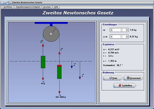 PhysProf - Aktionsprinzip - Schwerkaft - Masse - Erdanziehungskraft - Fallbeschleunigung - Simulation - Physikalische Kräfte - Simulation - Physikalische Kräfte - Physikalische Gesetze - Berechnen - Rechner - Berechnungsformel