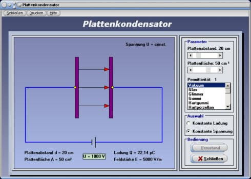 Plattenkondensator | Spannung | Ladung Q | Feldstärke ...