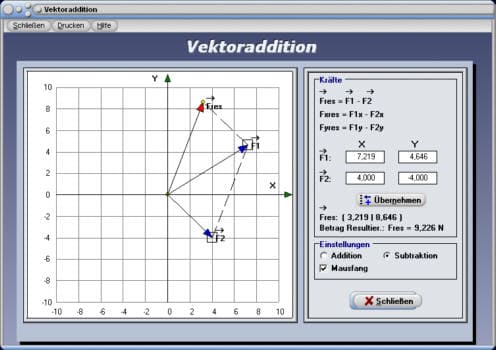 PhysProf - Vektorsubtraktion - Vektoren subtrahieren - Vektoren - Resultierende - Betrag - Grafisch - Physik - Kräfte zerlegen - Berechnen - Kräftedreieck - Kraftvektor - Zentrales Kräftesystem - Kraftvektoren - Zeichnerische Darstellung - Zeichnerische Ermittlung - Zeichnerische Lösung - Rechner