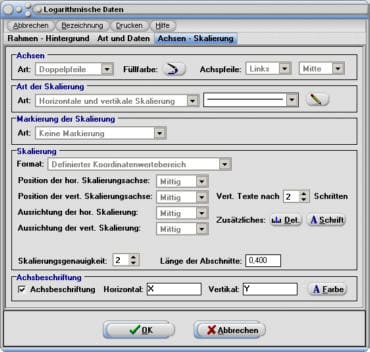 SimPlot - Achsen - Koordinatenachse - Skalierung - Skala - Logarithmische Skala - Markierung