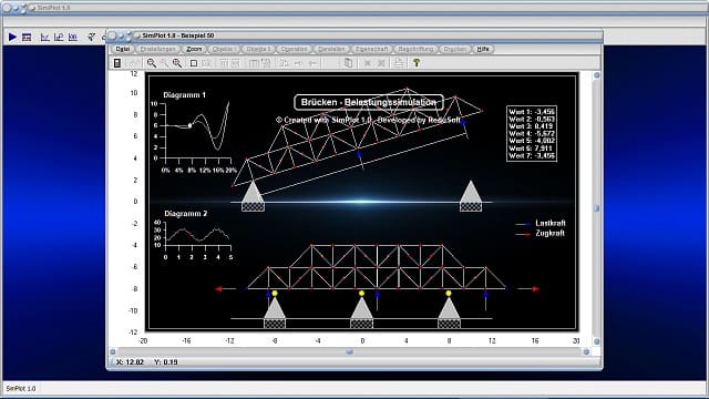 SimPlot - Animation - Bilder - Simulation - Brücke - Statik - Diagramm - Programm - Tool - Analyse - Simulationen