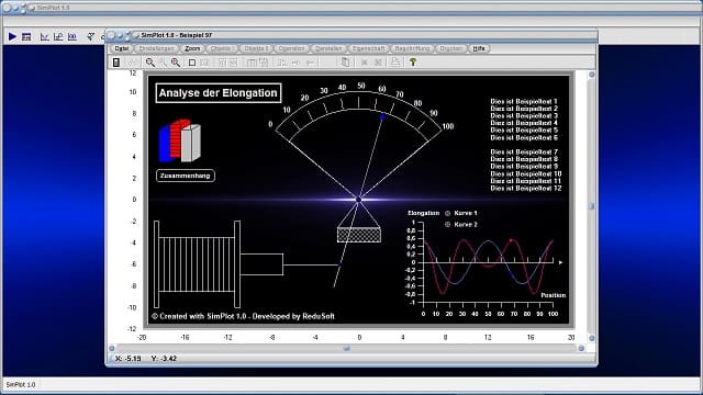 SimPlot - Animation - Bilder - Simulation - Elongation -Diagramm - Kurve - Anzeige - Auswertung - Simulieren - Grafik - Bilder - Grafiken