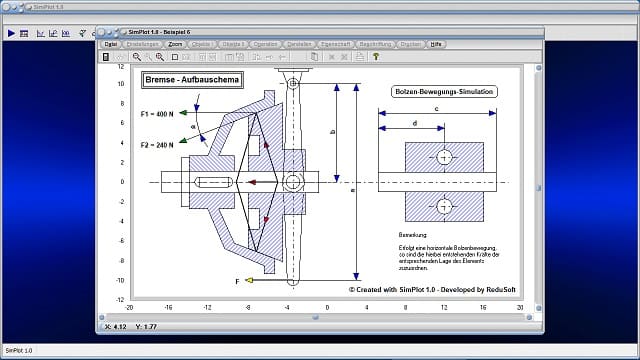 SimPlot - Animiert - Bilder - Simulation - Zeichnung - Bremse - Konstruktion - Konstruieren - Programm - Tool - Analyse - Simulationen