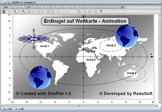 SimPlot - Programm - Animationen - Modell - Planet - Bewegung - Weltkarte - Simulation