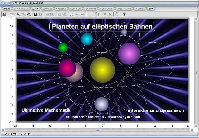 SimPlot  - Elliptische Bahn - Planetenbewegung - Simulation - Automatisch - Animation