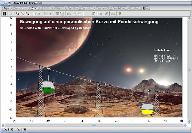 SimPlot - Software - Seilbahn - Gondel - Animation - Planet - Stern - Außerirdisch - Ferner Planet
