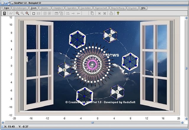 SimPlot - Bewegte Bilder - Foto - Sterne - Animation - Fenster - Vielecke - Kreisbahn