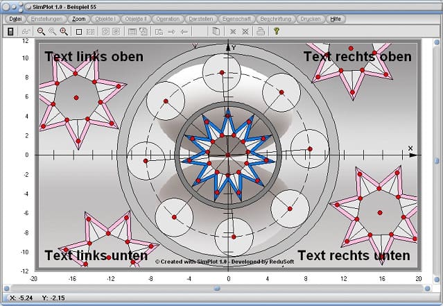 SimPlot - Animierte Grafik - Sterne - Kreise - Vielecke - Ring - Zentrum - Eigendrehung