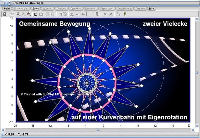 SimPlot - Animierte Grafik - Stern - Kurve - Eigenrotation - Simulationen - Kurvenbahn - Vieleck