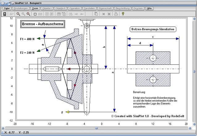 SimPlot - Kupplung - Technische Zeichnung - Darstellung - Animation - Simulation - Bolzen