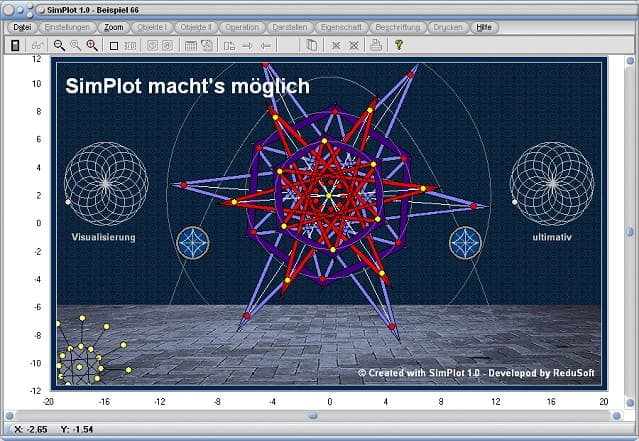SimPlot - Sterne - Animation - Translation - Bewegung auf Kurve - Punkte - Vielecke