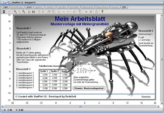 SimPlot - Arbeitsblatt - Erstellen - Bilder - Texte - Muster - Objekte - Gebilde - Figuren - Tabelle