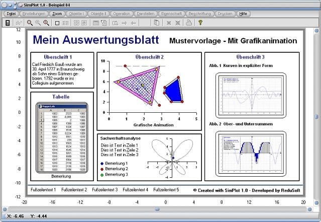 SimPlot - Auswertung - Diagramm - Animation - Dreieck - Graph - Plotter - Rechteck - Rahmen - Blatt