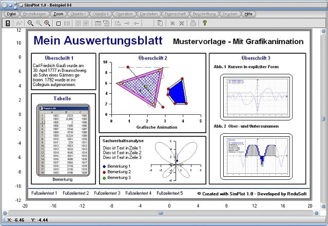 SimPlot - Auswertung - Diagramm - Animation - Dreieck - Graph - Plotter - Rechteck - Rahmen - Blatt