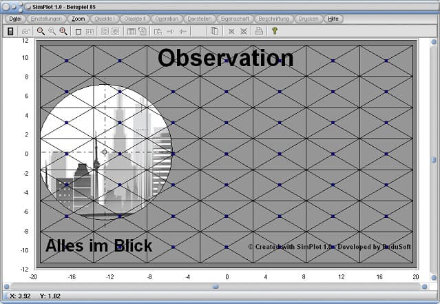 SimPlot - Observation - Gitter - Raster - Scharz - Weiß - Kreis - Luke - Fernrohr - Simulation
